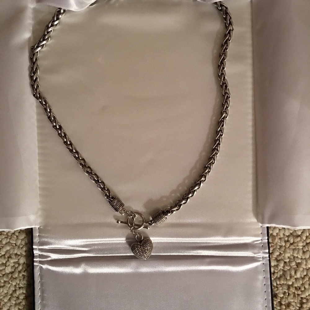18” Sterling Silver Diamond Heart Toggle Necklace
